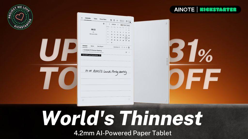 Kickstarter - AINOTE 2 - The World's Thinnest AI-Powered Paper Tablet