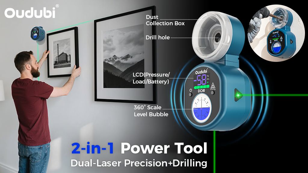 Kickstarter - Oudubi Pro - 360° Dual Laser Level with LCD & Vacuum Mount