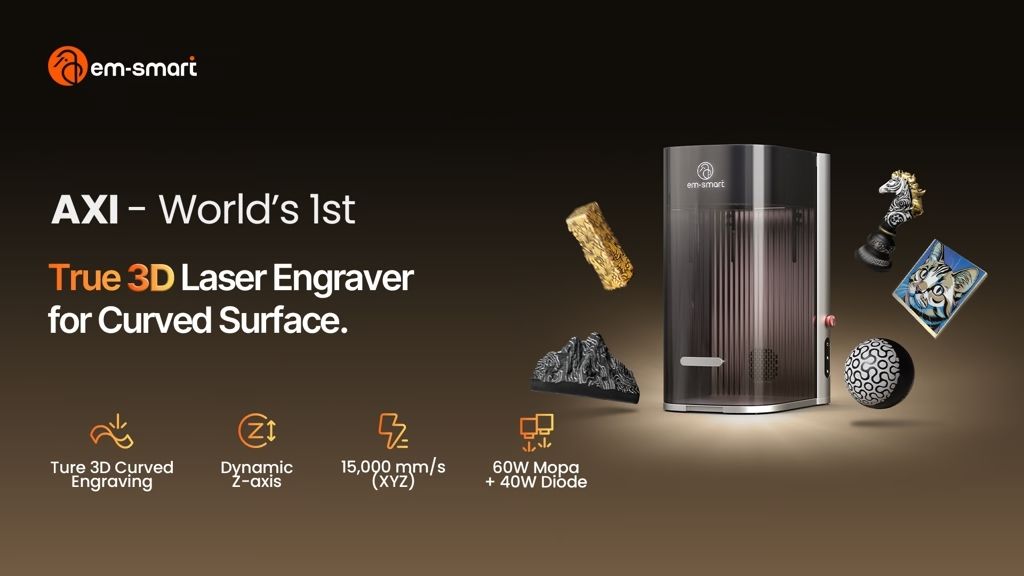 Kickstarter - EM-Smart AXI — True 3D Laser Engraver for Curved Surfaces