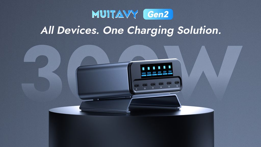 Kickstarter - MUITAVY Gen2 300W Power, 7-in-1 Smart GaN Charging Hub