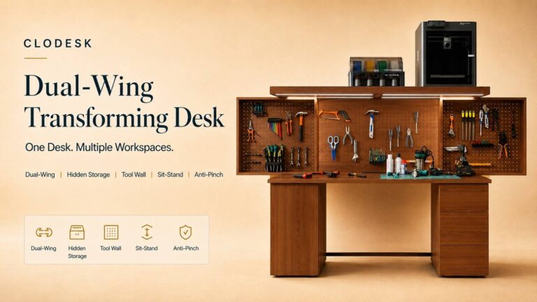 Clodesk- Dual-Wing Transforming Desk for Multiple Workspaces