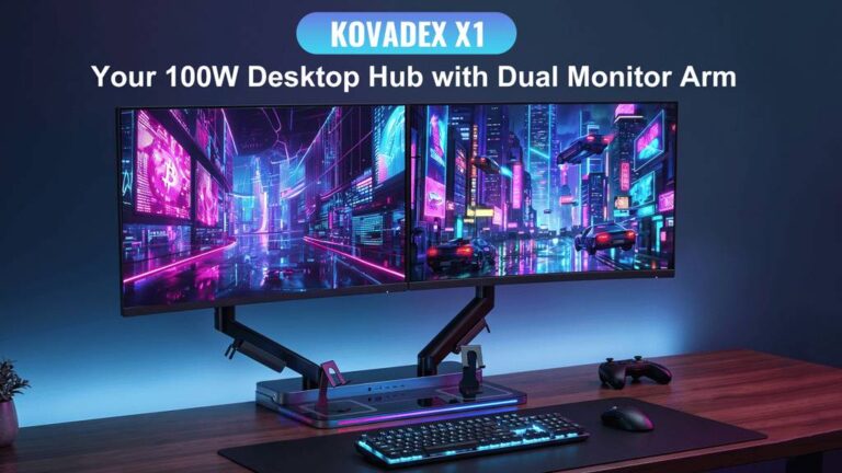 KOVADEX X1 - Your 100W RGB Desktop Hub with Dual Monitor Arm